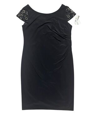 Eliza J 16W NWT Black Embellished Short Sleeve Ruched Party Cocktail Dress